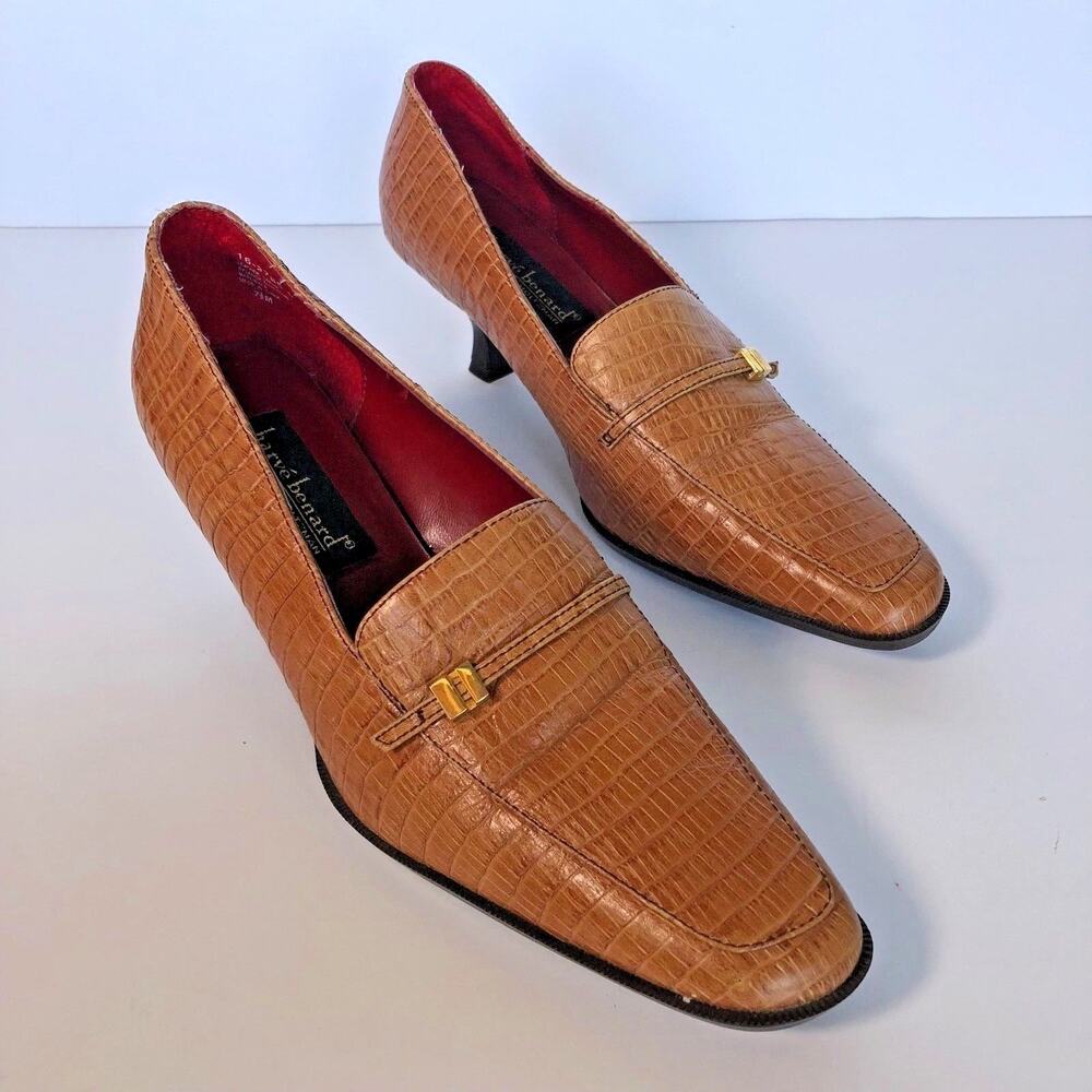 Harve Benard Holtzman Womens Leather Mid Heel Shoes Loafer Brown Size 7.5 M